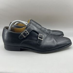 Magnanni Miro‎ Double Monk Strap Shoes Men Size 10 M Black Leather Low Top Dress